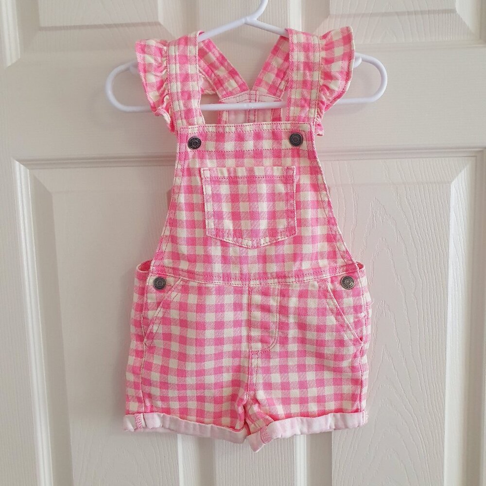 Plaid Pink and White Denim Overalls Size 2T